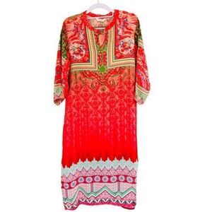 NEW Indian Kurta Kurt Lagi Red Floral Liva Relaxed Fit Tunic Dress  —‎ SZ M